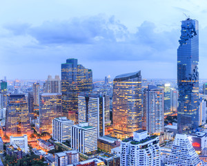 Bangkok financial district, business building and shopping mall center at Southeast Asia