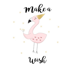 Cute flamingo background, hand drawn in vector