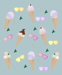 Ice cream and sunglasses pattern Vector illustration. Summer template banner