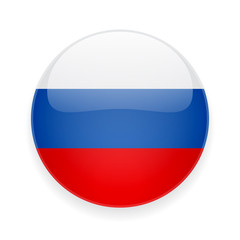 Round glossy icon with national flag of Russia on white background