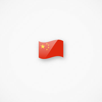 Shiny Glossy Small Waving Chinese Flag Vector Icon 