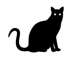 Black domestic house cat sitting flat vector icon for animal apps and websites