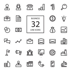 Business line 32 icons. 32 Pixel Perfect Grid