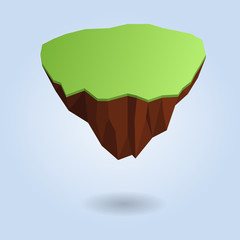 Isometric low poly floating island isolated on the background. Polygonal 3d design or infographic element with shadow. Vector illustration.