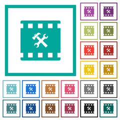 Movie tools flat color icons with quadrant frames