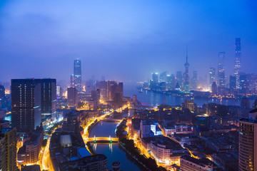 illuminated the bund skyline,huangpu district,shanghai