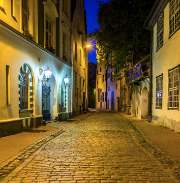 Night at narrow street of old European city