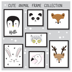 Cute animal hand drawn frame collection set in vector 
