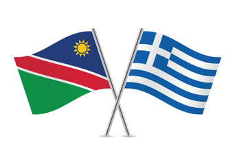 Namibia and Greece flags.Vector illustration.