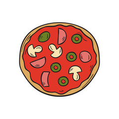 Vector cartoon hand drawn pizza