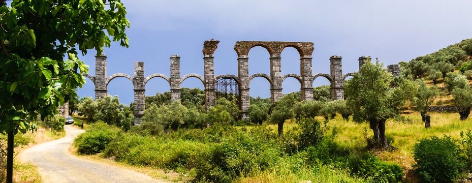 "The Roman aqueduct near Moria on the island of Lesbos in Greece. "