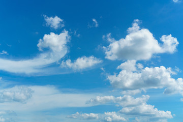 The vast bright blue sky and coulds, nature background.