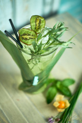 Homemade lemonade from fresh tarthun with lime in glass glasses, selective focus jpg