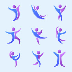 Silhouette abstract people performance character logo human figure pose vector illustration.