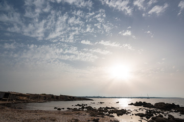 Fototapeta premium Old fishing pier on the coast of Formentera. Spain