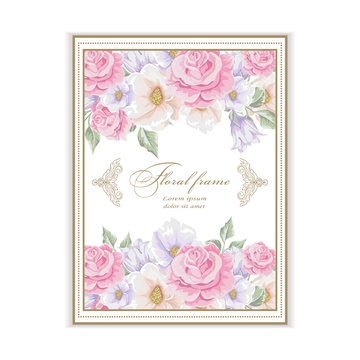 Greeting card with bouquet flowers for wedding, birthday and other holidays. Vector Floral  frame