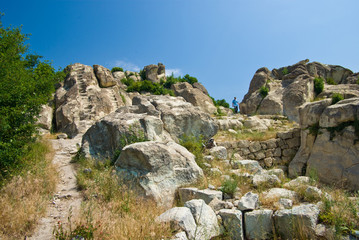 Fototapeta na wymiar The ancient Thracian town of Perperikon in the Eastern Rhodopes, a 470-meter tall rocky hill, considered a sacred place. It is the largest megalithic ensemble in the Balkans.