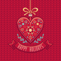 Vector Greeting Card in heart form. Happy Holidays