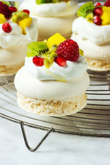 Mini Pavlova, an Australian Dessert Made From Meringue, Whipped Cream, and Fresh Fruit