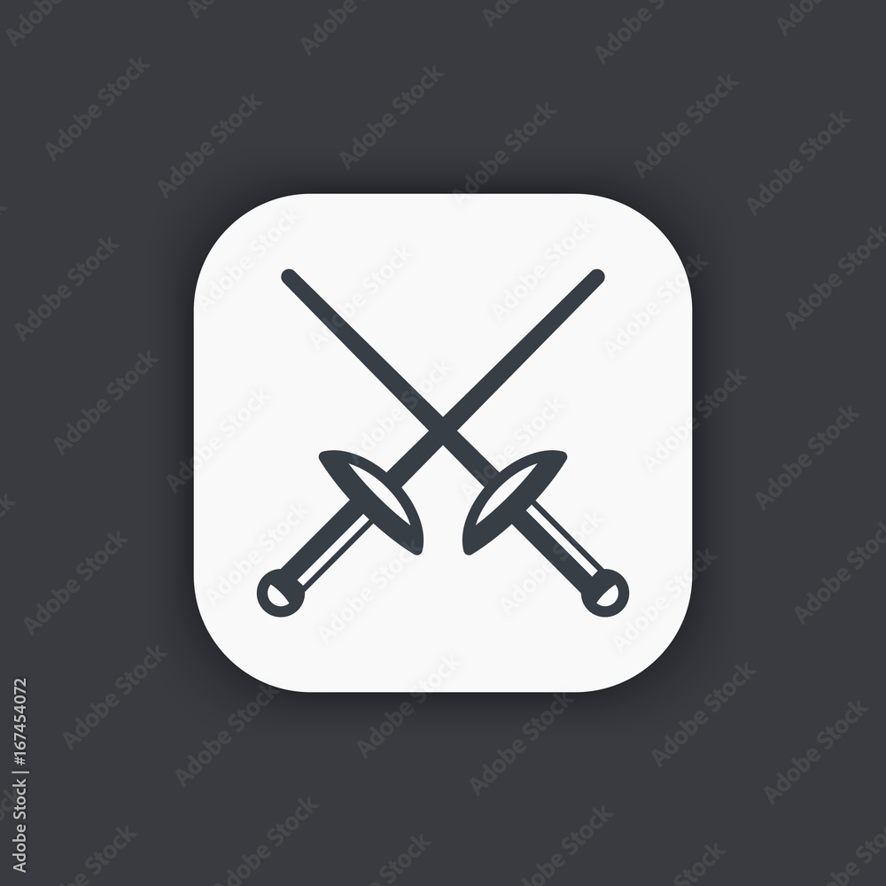 Poster fencing icon, crossed swords, foils