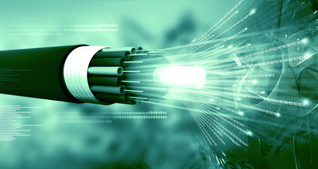 Optical fiber cable with binary cods. 3d illustration .