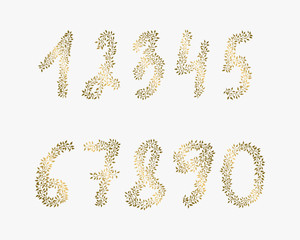 Vector hand drawn numbers. Golden elements for backgrounds of flyers, posters, invitations, cards.