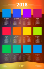 Calendar Poster Template for 2018 Year. Week starts Sunday. Stationery Design. Vector Calendar with Place for Photo on Abstract Background