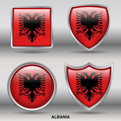 Flag of Albania in 4 shapes collection with clipping path