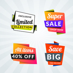 Set of sale banners and labels. Design elements for promotion. Vector illustration