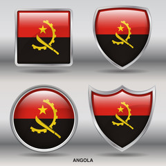 Flag of Angola in 4 shapes collection with clipping path