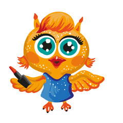 Vector cute owl. Cartoon character. Make-up artist.