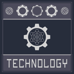 Gear and hexagon sign. Technology and science logo. Futuristic element.