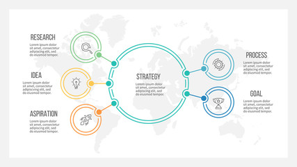 Outline infographic. Organization chart with 5 options. Vector template.