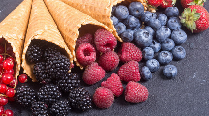 Berries in ice cream cone