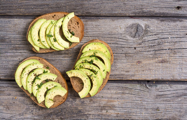 Healthy sandwich with bread and avocado