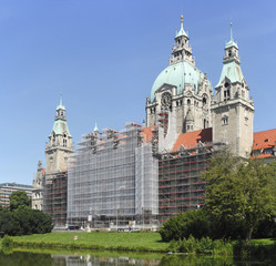 Baustelle, eingerüstetes Neues Rathaus, Hannover, Deutschland