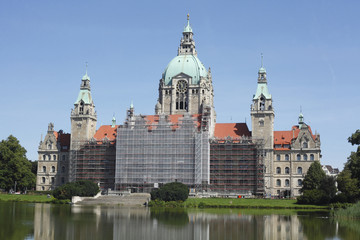 Baustelle, eingerüstetes Neues Rathaus, Hannover, Deutschland