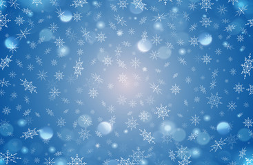 красивый зимний фон из белых снежинок на синем фоне        - obrazy, fototapety, plakaty