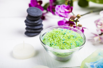 Spa treatments on wooden table