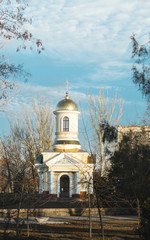 Fototapeta na wymiar church with blue sky, the roof of the church