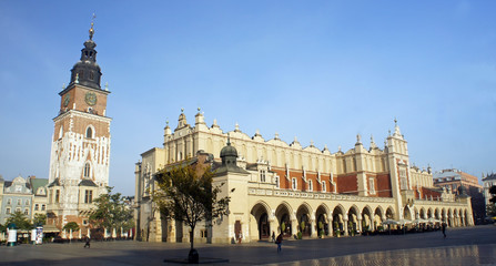 Naklejka premium Cloth hall and town hall in the main Market Square, Krakow, Poland