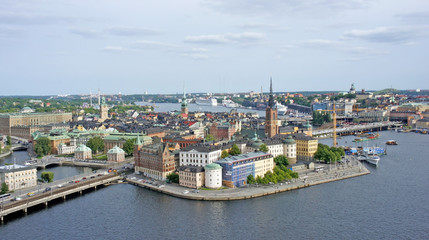 Aerial view of Gamla Stan from the Town Hall, Stockholm, Sweden