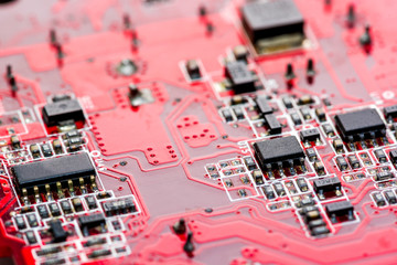 Abstract, close up of Circuits Electronic on Mainboard Technology computer background .
(logic board,cpu motherboard,Main board,system board,mobo)