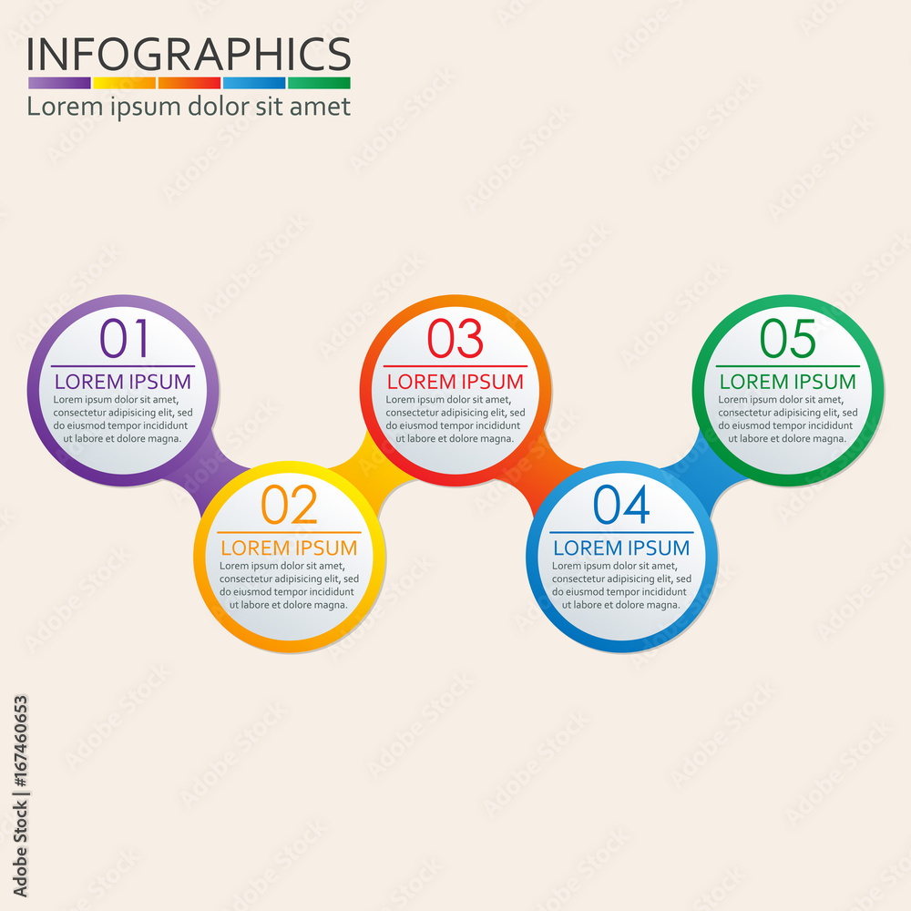 Poster step by step infographics template. 5 steps, options or levels infographics concept. strategy and wo