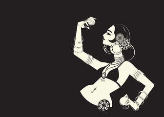 tribal belly dancer with cymbals holding expressive impressive p
