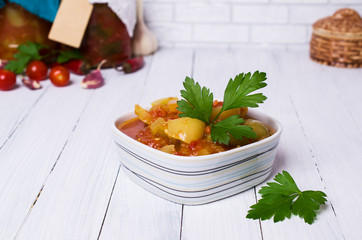 Pickled peppers in tomato sauce