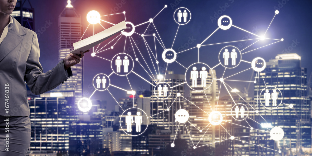 Aufkleber concept of modern business networking that connect and cooperate