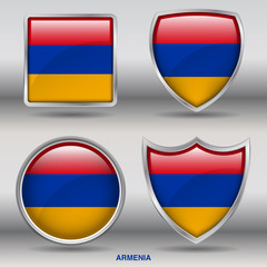 Flag of Armenia in 4 shapes collection with clipping path