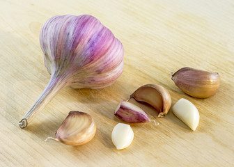 Spice, garlic, purple, wooden board
