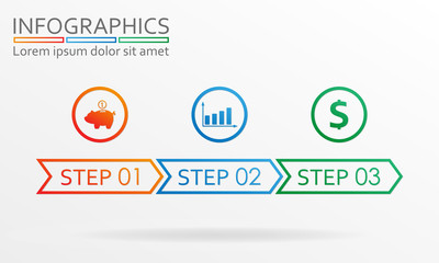 Step by step info graphics. Three steps infographics template. Vector illustration.